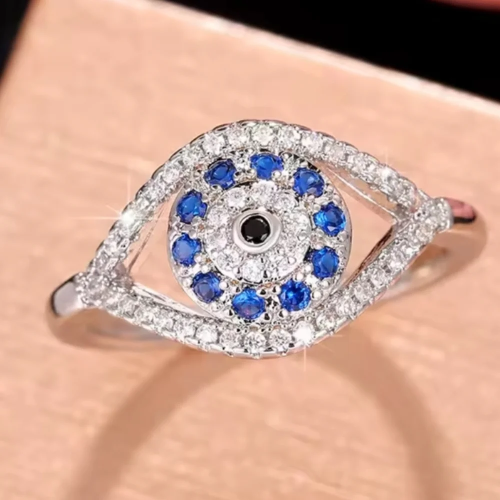 Unisex Mystic Blue Evil Eye Ring Sz 9